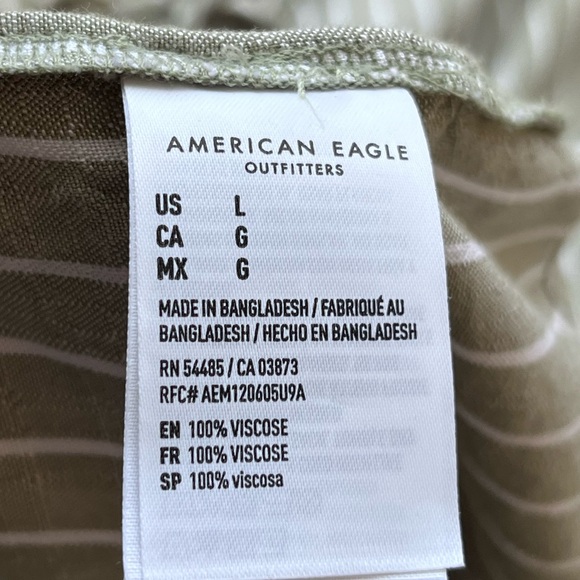 American Eagle Sz L Long-Sleeve Tie Back Striped Olive Button-Up Shirt - Picture 10 of 10